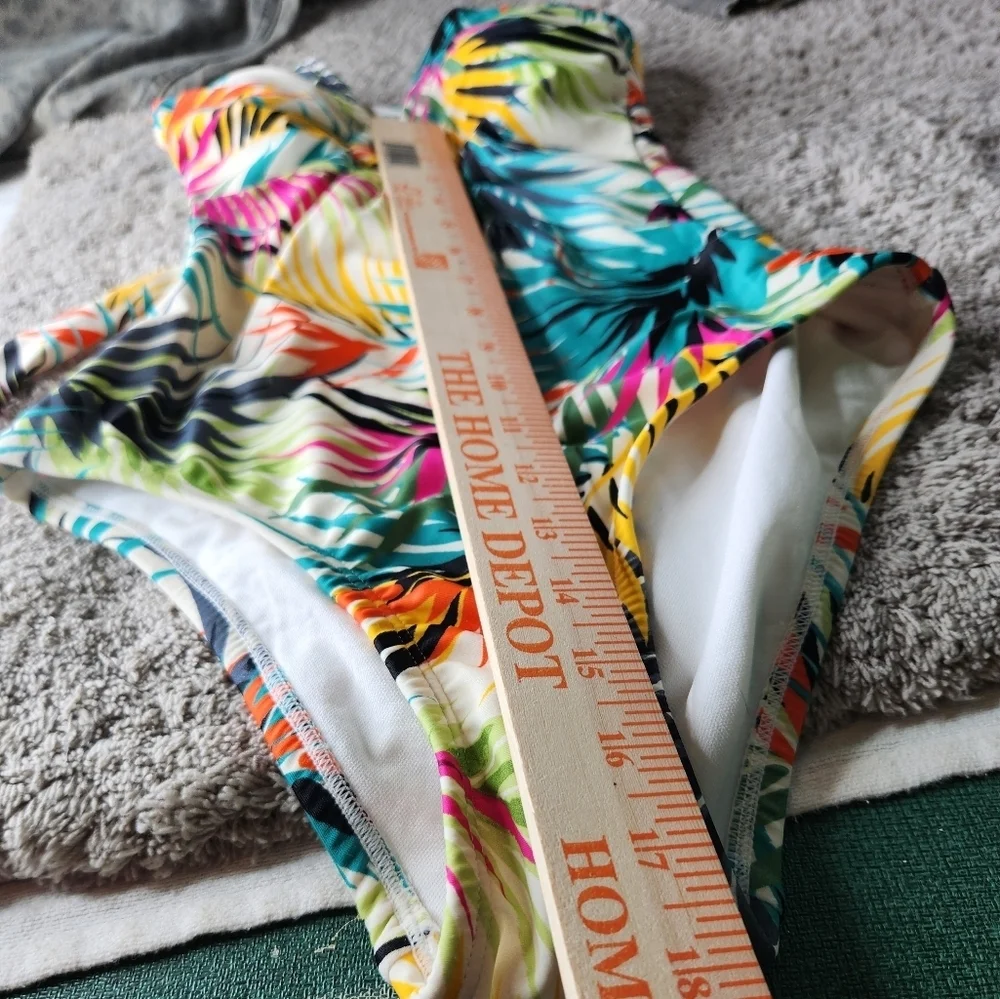 Women's Plunge Ring Detail One Piece Swimsuit - Shade & Shore Multi Tropical XS